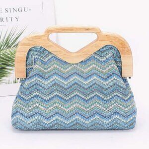 Faux Straw Wood Frame Clutch